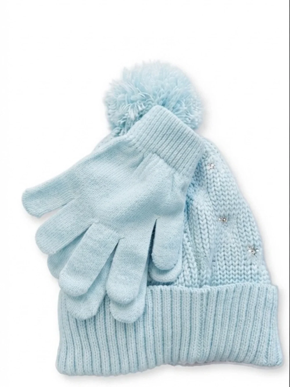 Disney Stitch Kids Pom Beanie and Gloves Set - Light Blue